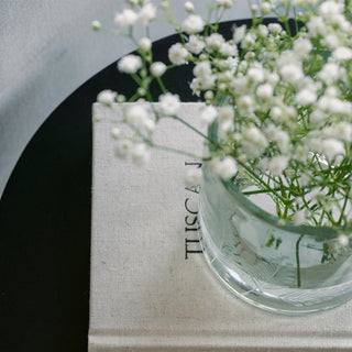 CG Hunter black table and etched glass vase for spring