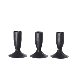 Set of three CG Hunter 3.5" Iron Candleholders in Black, highlighting their stylish forms and versatility, ideal for elevating home decor aesthetics.
