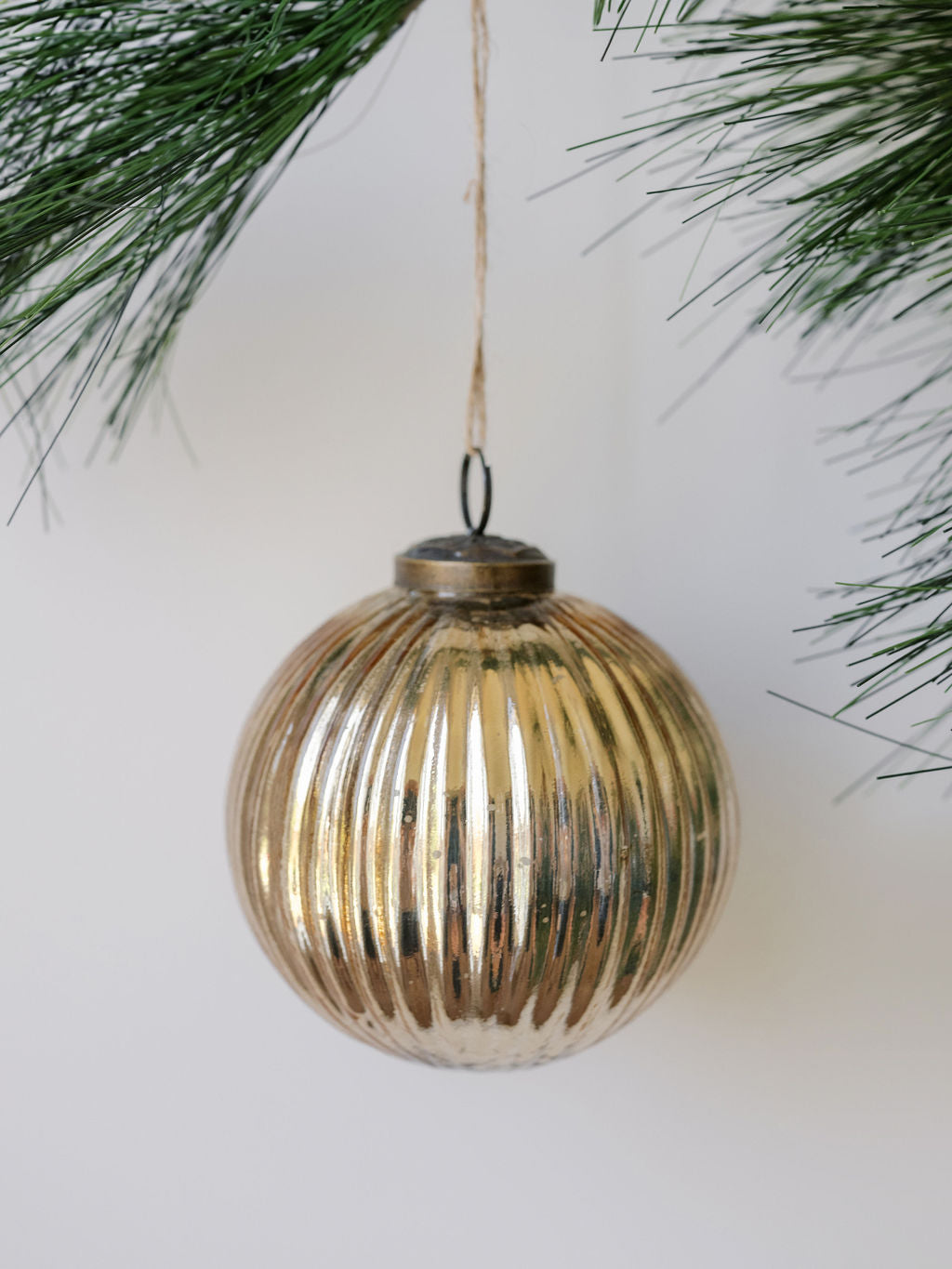 4" Ribbed Gold Mercury Glass Ornament