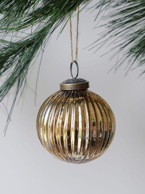 3" Mercury Glass Ornament - Set of 4 Assorted  Round Ribbed
