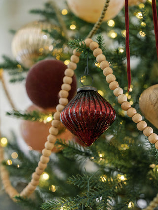 Sophisticated 3" Mercury Glass Bordeaux Ornament by CG Hunter, showcasing a unique ribbed design, adding a touch of luxury to holiday décor.