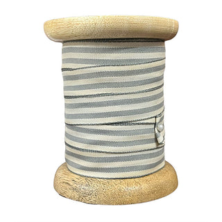 CG Hunter Grosgrain Ribbon in White and Grey, 10 Yards per Spool, elegantly displayed with a striped texture on a refined wooden spool.