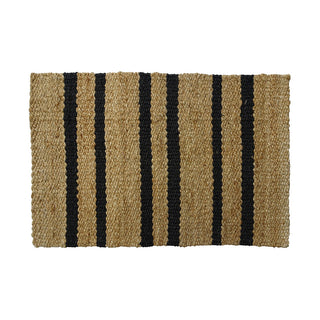 Stunning top view of the CG Hunter Handmade Natural and Black Striped Jute Rug, highlighting its intricate striped pattern and eco-friendly materials.