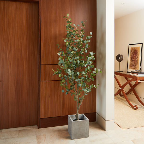 Faux Eucalyptus Tree with Modern Italian White Planter