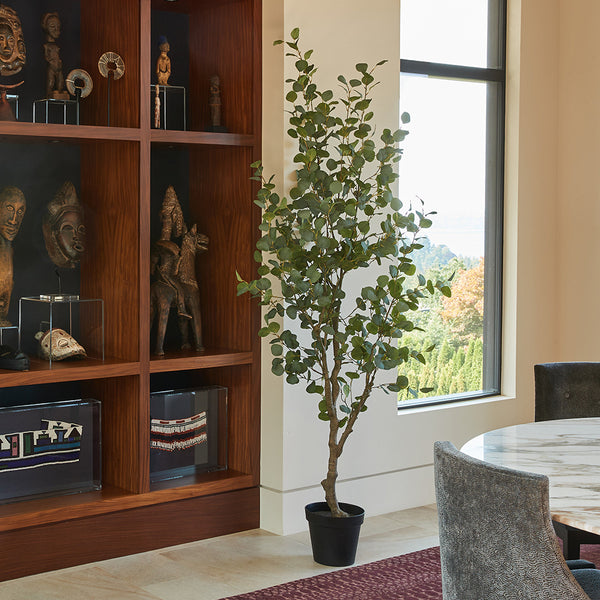 CG Hunter Faux Eucalyptus Tree 7' tall in living room