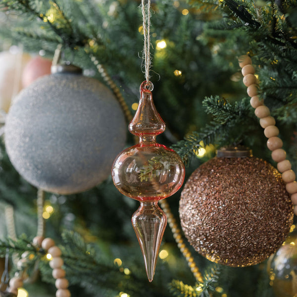 4" Handblown Beaded Glass Ornament closeup on timeless collection tree with other timeless collection ornaments