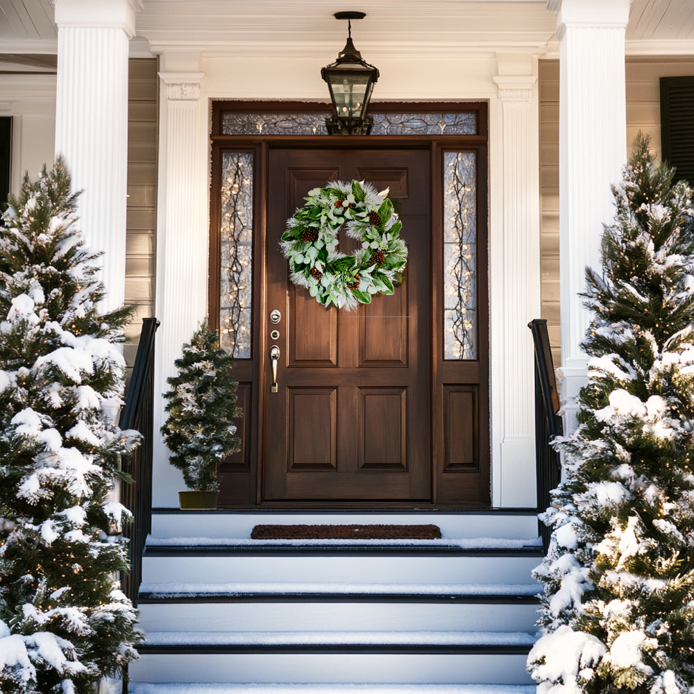 Create a January moment with a Magnolia, Eucalyptus, Pinecone, & Needle Pine Wreath.