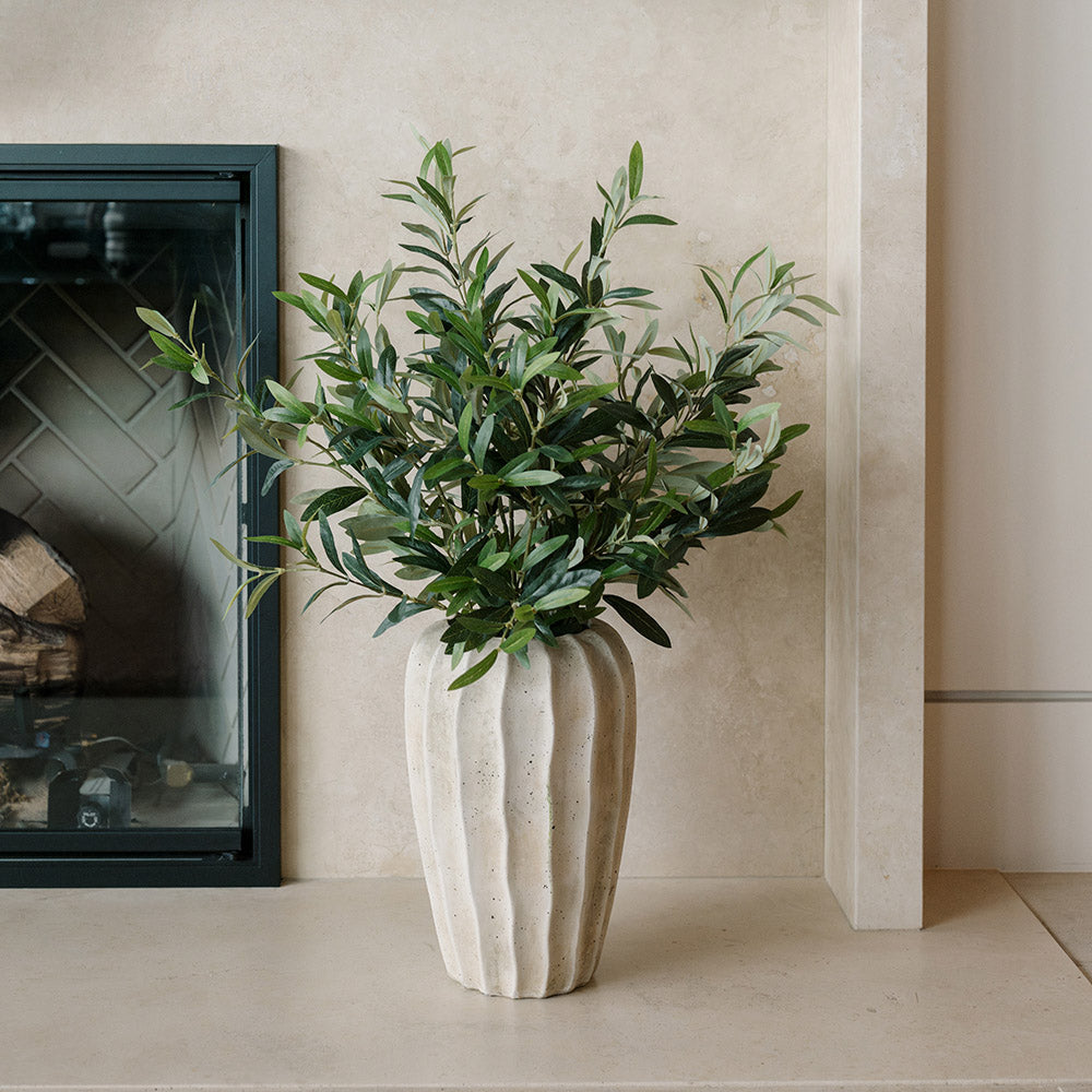 Artificial Olive Arrangement with Artisan Vase is perfect for a luxury spring decor