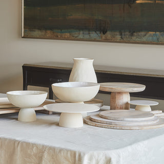 Elegant collection of handcrafted cake stands and pedestals from CG Hunter, featuring various designs and textures perfect for elevating dessert presentations, as part of the Cake Stands + Pedestals collection.