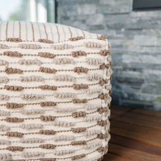 Close-up of the luxurious CG Hunter Square Handwoven Loop Ottoman Pouf, showcasing its intricate jute texture and elegant design, perfect for enhancing modern home décor.