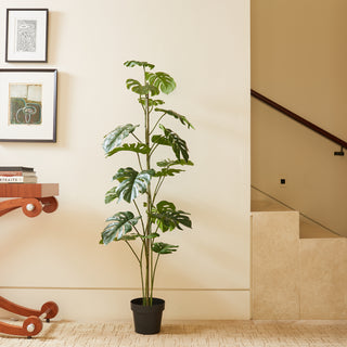 Stunning 5' Artificial Monstera Tree by CG Hunter showcased in a chic indoor setting, emphasizing modern elegance and sophistication.