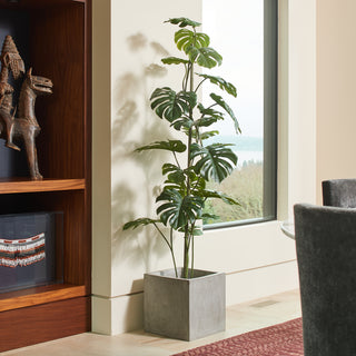 Sophisticated 5' Artificial Monstera Tree by CG Hunter in a chic concrete pot, enhancing the contemporary aesthetic of a beautifully designed space.
