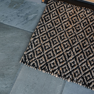 Luxury Natural and Black Diamonds Jute Rug by CG Hunter, showcasing intricate geometric patterns on a stylish design, perfect for enhancing modern home decor.