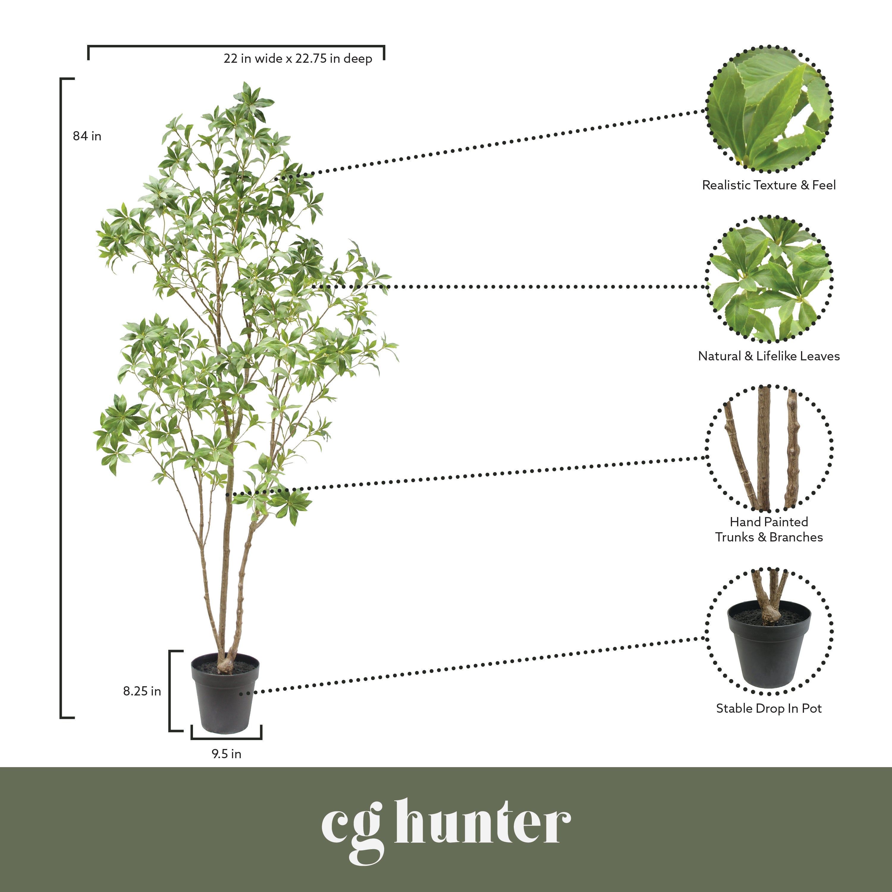 cg hunter faux rubber tree 7' Artificial Laurel Tree