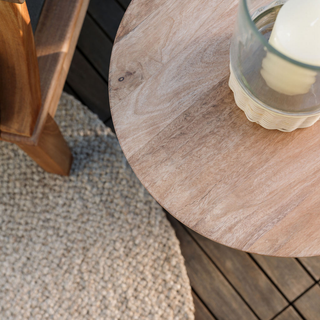 Top view of the CG Hunter Handmade Natural Wooden Accent Table highlighting its smooth surface and natural wood grain, perfect for enhancing stylish interiors.