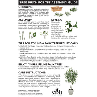 Tree birch pot assembly guide with text and illustrations on a white background
