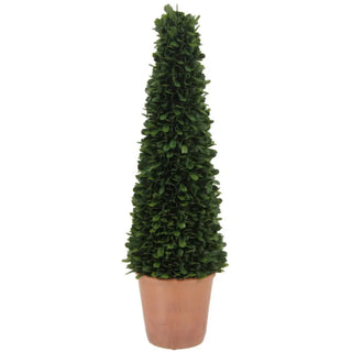 Potted artificial topiary tree on a white background