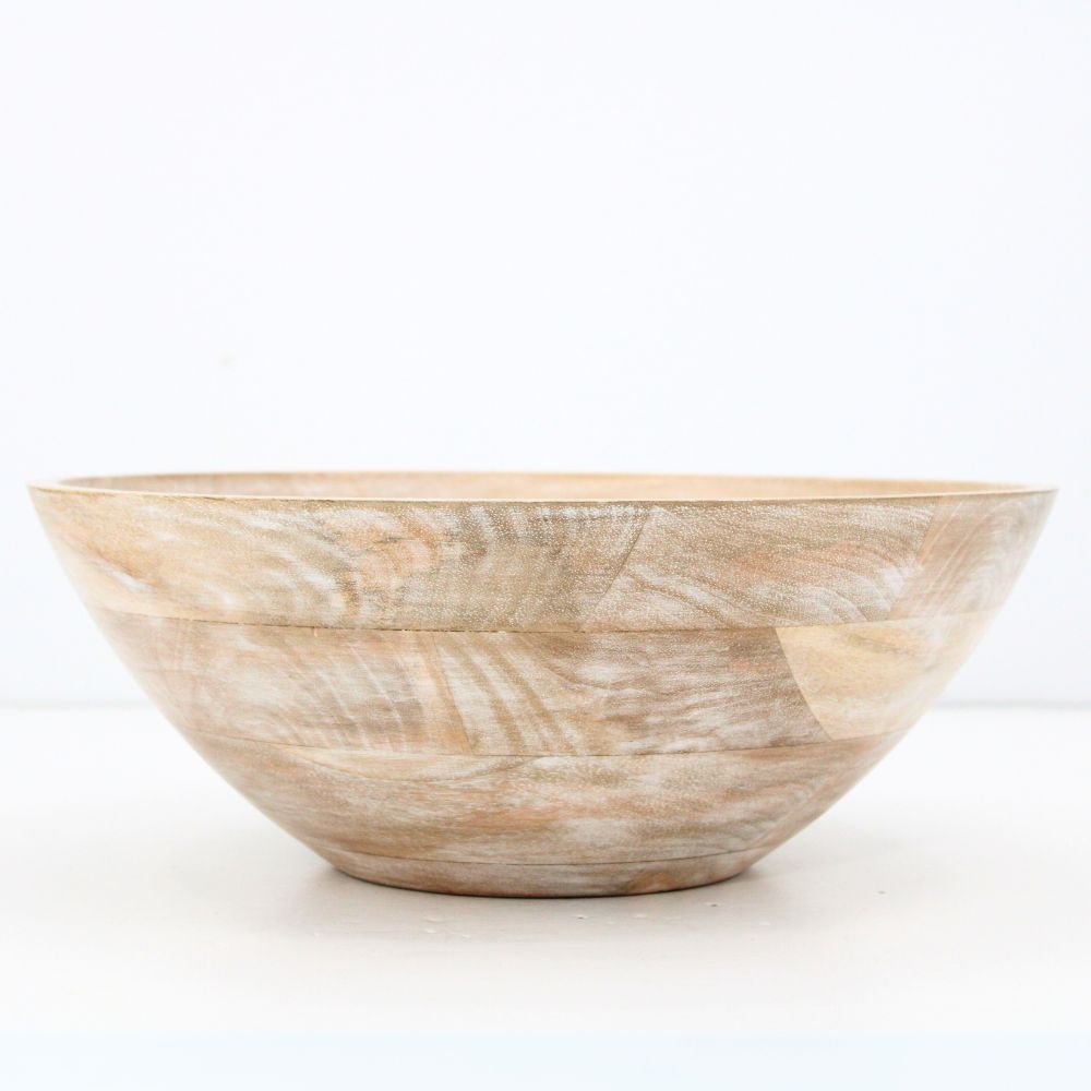A luxurious 14" Mango Wood Bowl by CG Hunter, showcasing exquisite hand-carved craftsmanship with unique organic grain patterns and warm tones, perfect as a decorative centerpiece or functional piece for home decor.