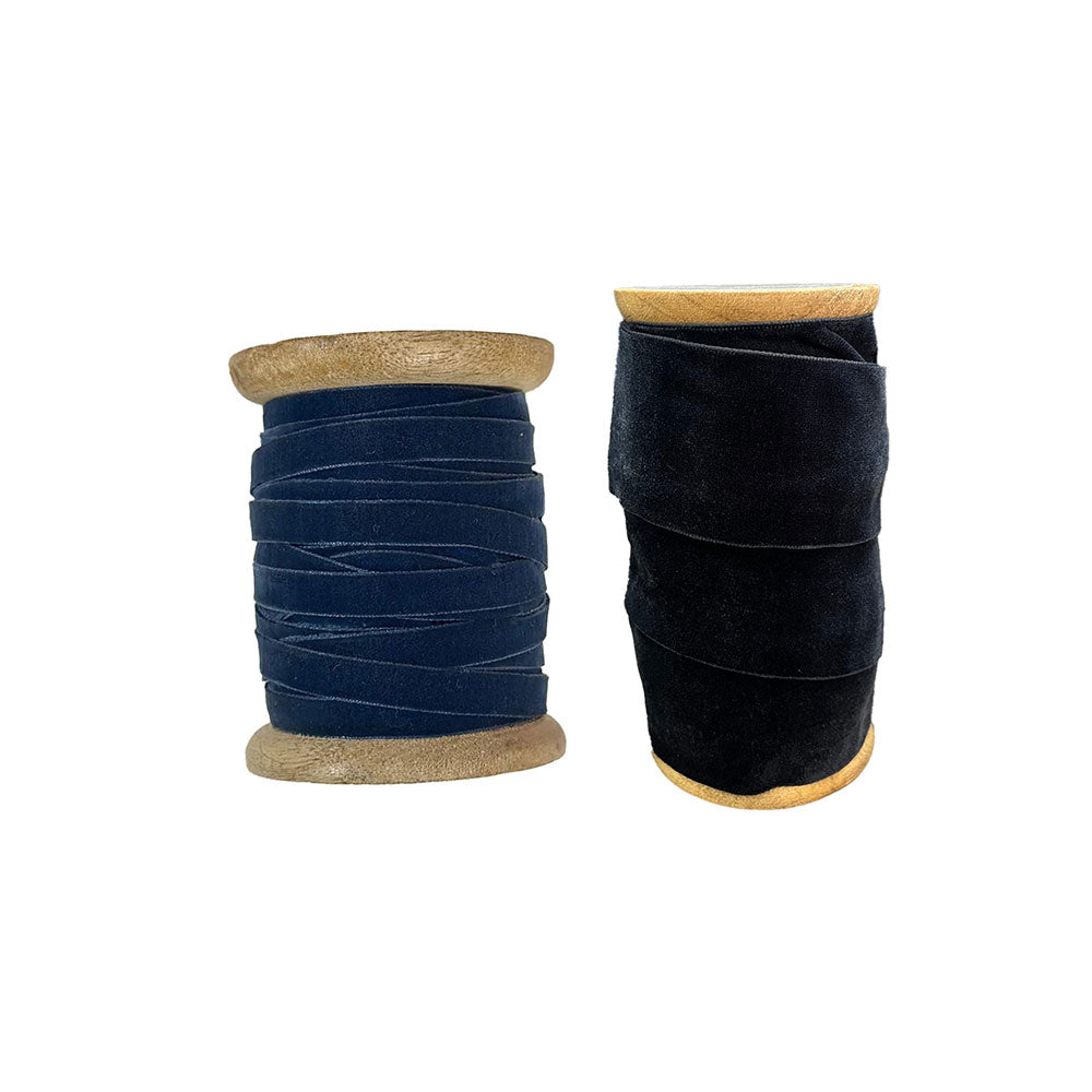 Wide and Narrow Hand Dyed Velvet Ribbon Dark Blue