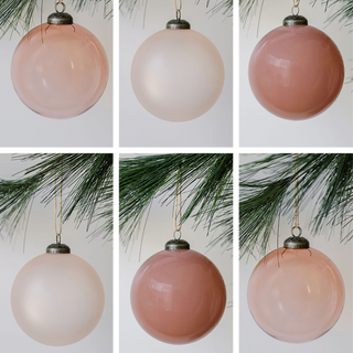 A luxurious set of six 4-inch assorted vintage rose glass ornaments by CG Hunter, featuring a blend of matte and shiny finishes, perfect for enhancing holiday decor.