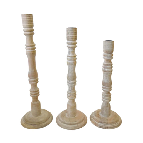 Tapered Candle Holder, White Wood