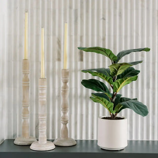 Tapered Candle Holder, White Wood