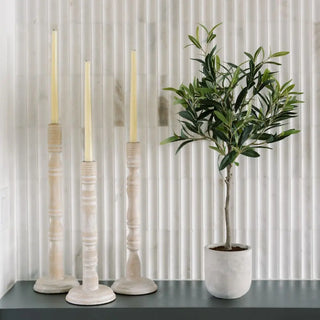 Tapered Candle Holder, White Wood