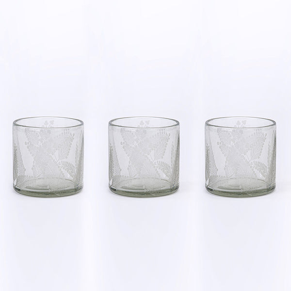 Etched Glass Candleholders Set of 3