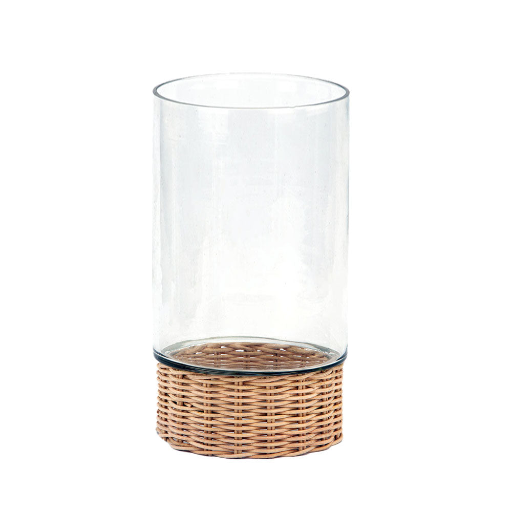 Clear Glass and Rattan Candleholder