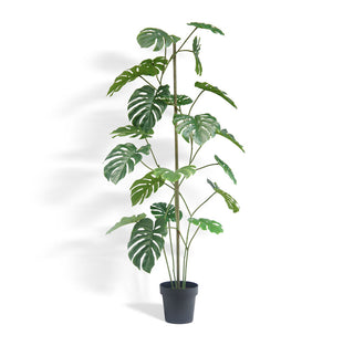 5' Artificial Monstera Tree by CG Hunter, featuring realistic green leaves and a stylish black pot, perfect for enhancing modern home decor.