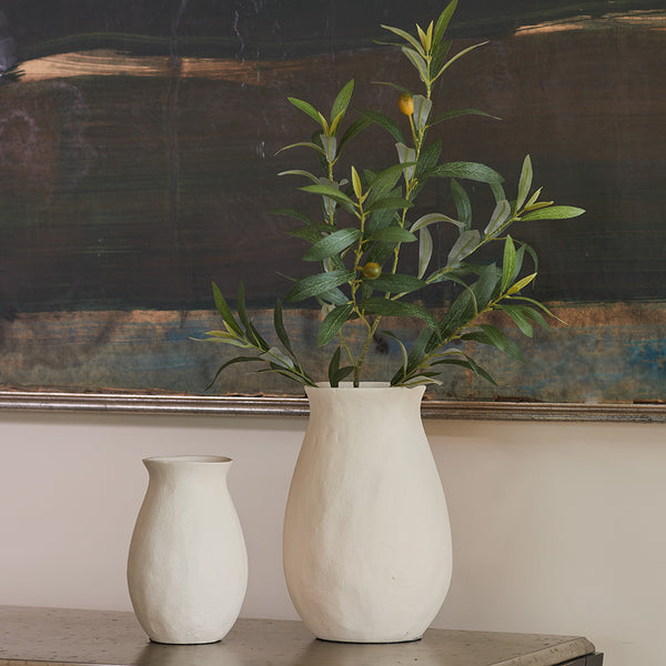 Creme Vase with Olive Branch