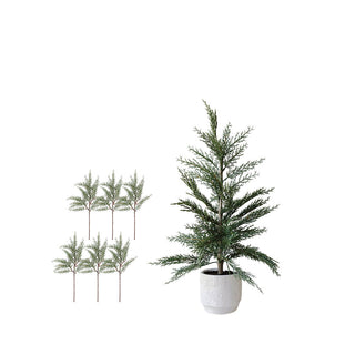 A luxurious 36" Cedar Tree by CG Hunter with six elegant cedar stems in a pristine white pot, enhancing festive decor with sophistication.