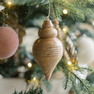 Chic 5" Wooden Finial Christmas Ornament by CG Hunter, featuring intricate craftsmanship in mango wood, beautifully complementing any festive arrangement.