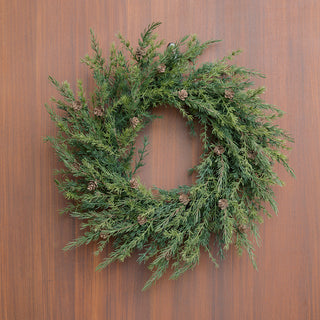 28" Artificial Pine Wreath with Pinecones by CG Hunter, showcasing a lush green design adorned with natural pinecones, perfect for elegant holiday decor.