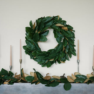 Elegant 30" Faux Green Magnolia Leaf Wreath by CG Hunter, showcasing vibrant green magnolia leaves, perfect for enhancing seasonal decor with a timeless and lush aesthetic.