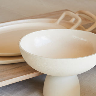 Elegant Charlotte Serving Bowl by CG Hunter, displayed with modern trays, highlighting its luxurious texture and artisanal craftsmanship.