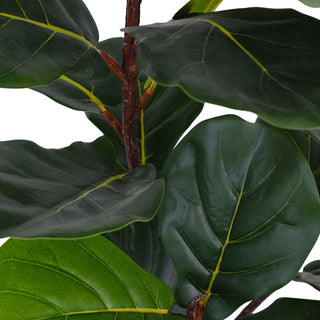 Close-up of the lush leaves of CG Hunter 3' Faux Potted Fiddle Leaf Fig Tree, highlighting its realistic texture and vibrant green hues for luxurious interior styling.