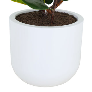 Stylish white pot of CG Hunter 3' Faux Potted Fiddle Leaf Fig Tree, designed to complement luxurious interiors with its sleek finish and sophisticated appearance.
