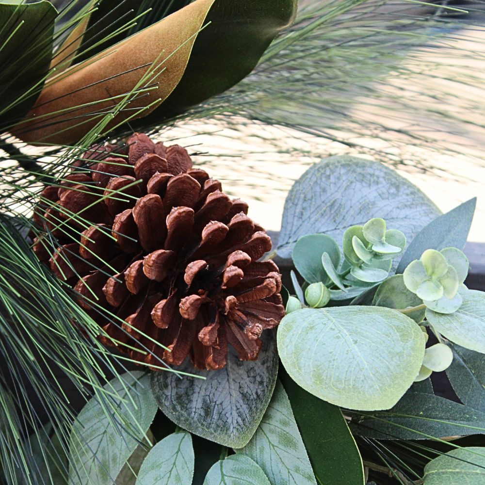 Lifelike 6' Magnolia, Eucalyptus, Pinecone & Needle Pine Garland - Elegant Seasonal Decor