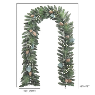 9' Flocked Woodland Pine & Berry Garland
