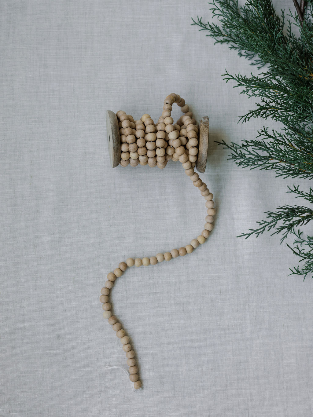 Natural Wood Handmade Bead Garland on Spool