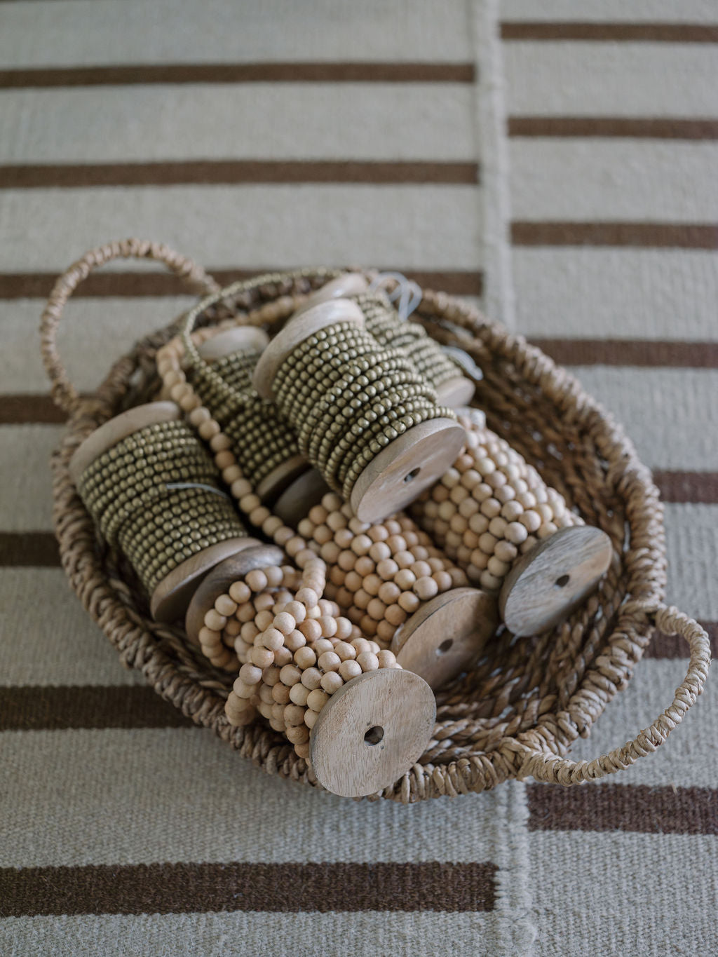 Natural Wood Handmade Bead Garland on Spool