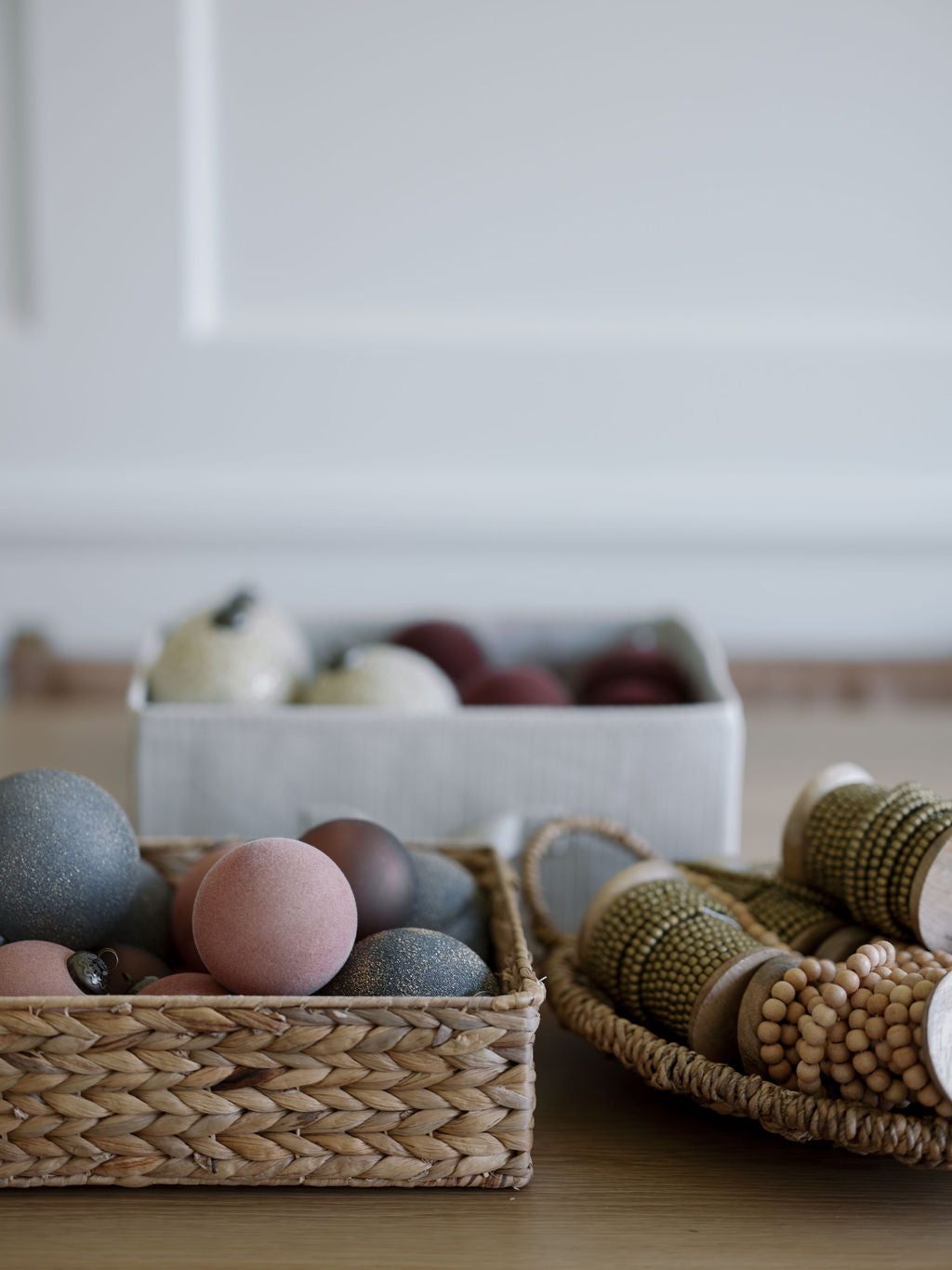 Natural Wood Handmade Bead Garland on Spool