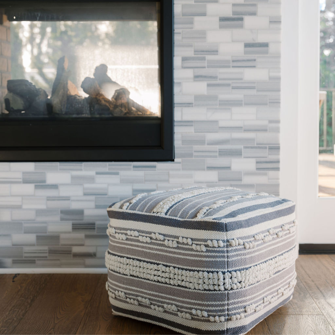 Square Handwoven Stripe Loop Ottoman Pouf