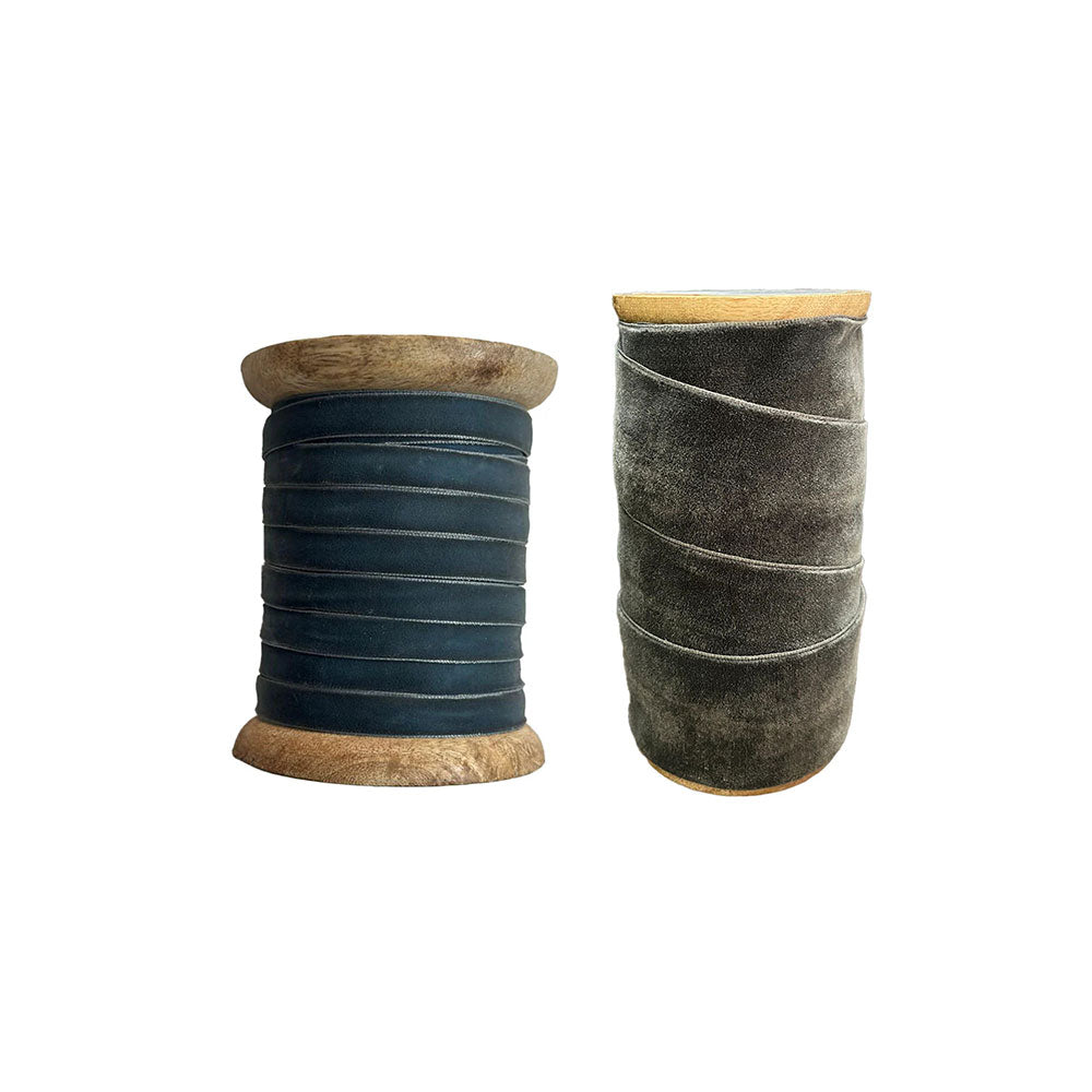 Wide and Narrow Hand Dyed Velvet Ribbon Dark Grey
