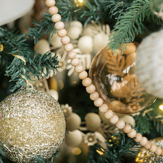 Opulent Shimmery, Round Jute Christmas Ornament by CG Hunter, featuring a stunning combination of gold shimmering detail and wooden beads for a refined festive look.