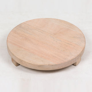 Simple and luxurious round Charlotte Wood Cheese Board by CG Hunter, featuring a smooth, unfinished wooden surface ideal for entertaining.