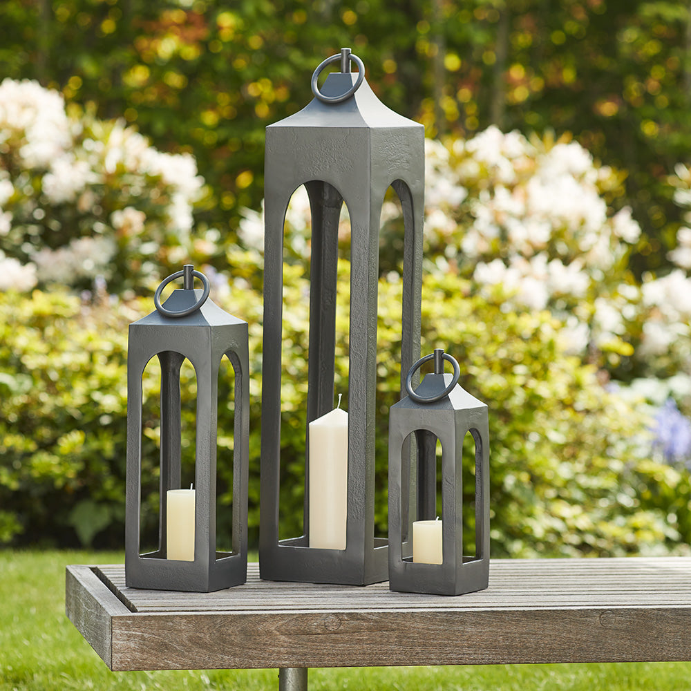 Matching Black Lantern Set in Yard