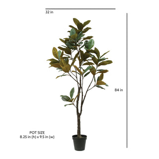 Dimensions of the 7' Artificial Magnolia Tree by CG Hunter, showcasing its height and pot size, perfect for luxury home decoration.