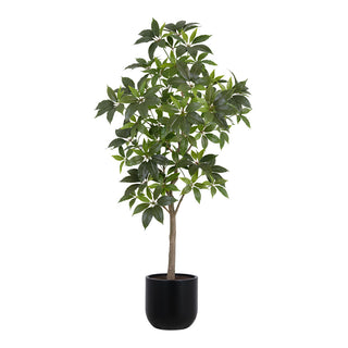 7' Faux Potted Money Tree by CG Hunter, showcasing a lush and vibrant artificial design in a contemporary black pot, perfect for elegant home decor.